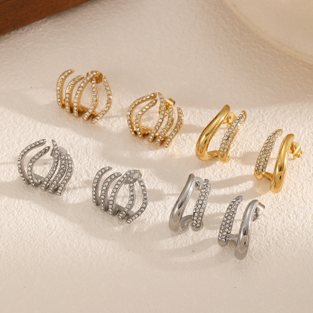 1 paire de boucles d'oreilles à tige géométriques simples en acier inoxydable pour femme