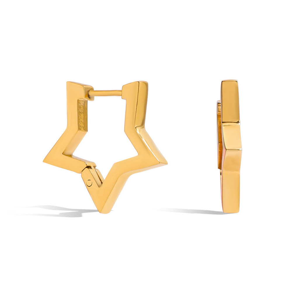 1 Paire De Boucles D'Oreilles Créoles Pour Femme, Collection Simple Series Classic Star, En Acier Inoxydable Étanche, Couleur Or.