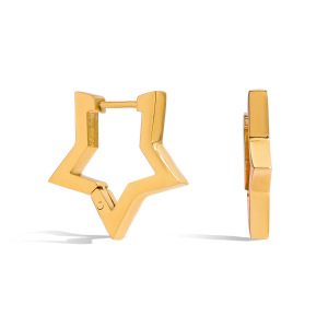 1 Paire De Boucles D'Oreilles Créoles Pour Femme, Collection Simple Series Classic Star, En Acier Inoxydable Étanche, Couleur Or. h5
