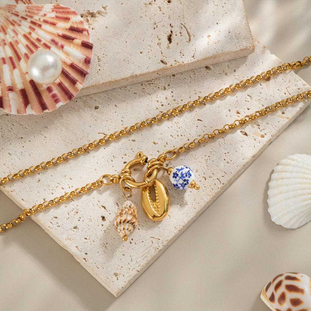 Collier Pendentif En Acier Inoxydable Doré, Étanche, Avec Breloque Coquillage Image3