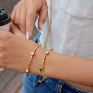 Bracelet Jonc Rétro Géométrique Classique Pour Femme, En Acier Inoxydable, Couleur Or, Étanche (1 Pièce) h5 Image4
