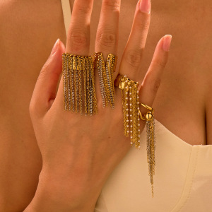Bague Ajustable Pour Femme, En Acier Inoxydable Étanche, Avec Pompon Quotidien Et 1 Pièce, Collection Simple. h5 Image3