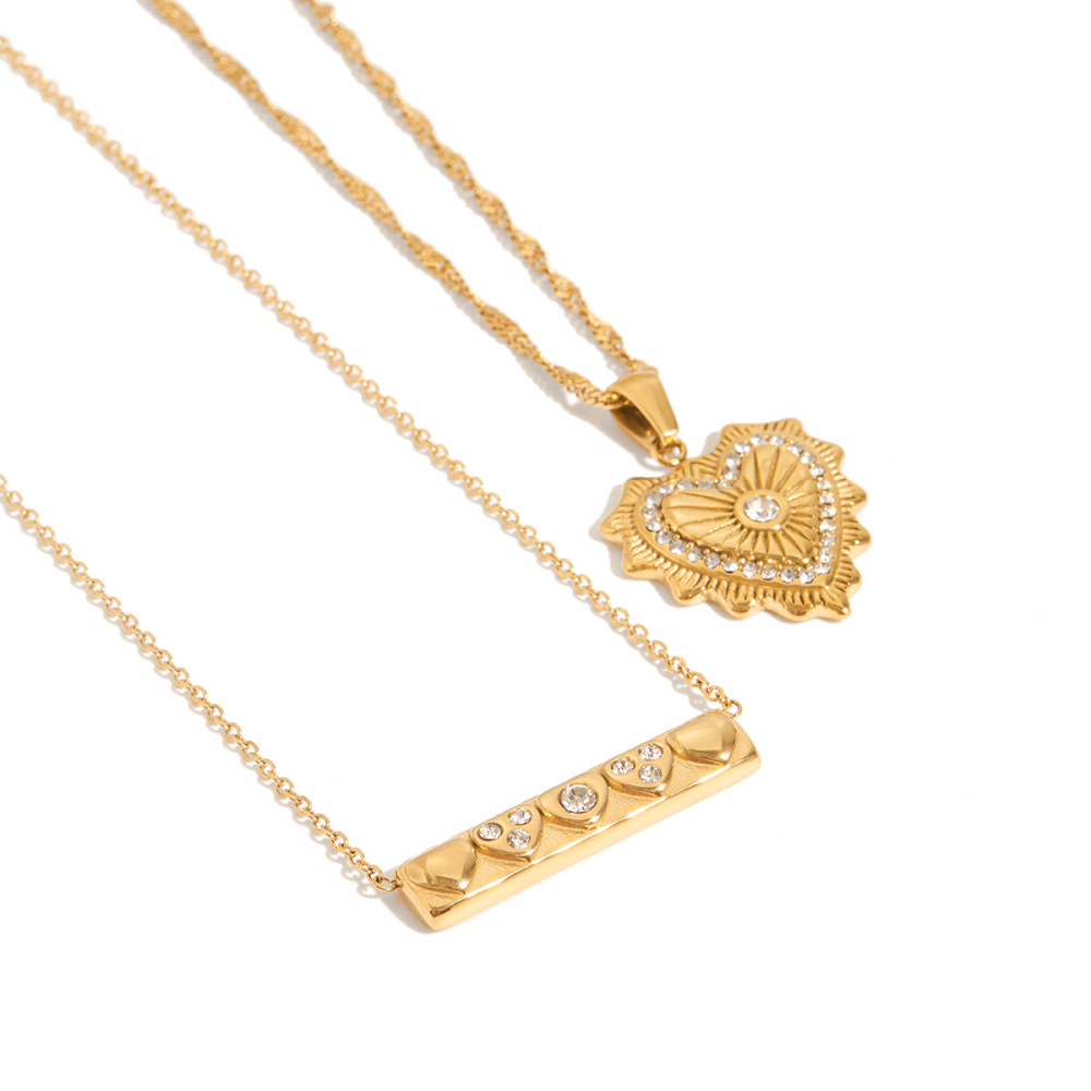 Collier Pendentif Élégant En Forme De Cœur, En Acier Inoxydable Étanche, Couleur Or, Pour Femme (1 Pièce) Image8