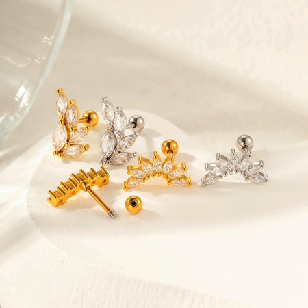Boucles D'Oreilles Piercing En Zircon Couleur Cuivre Or 1 Pièce 2