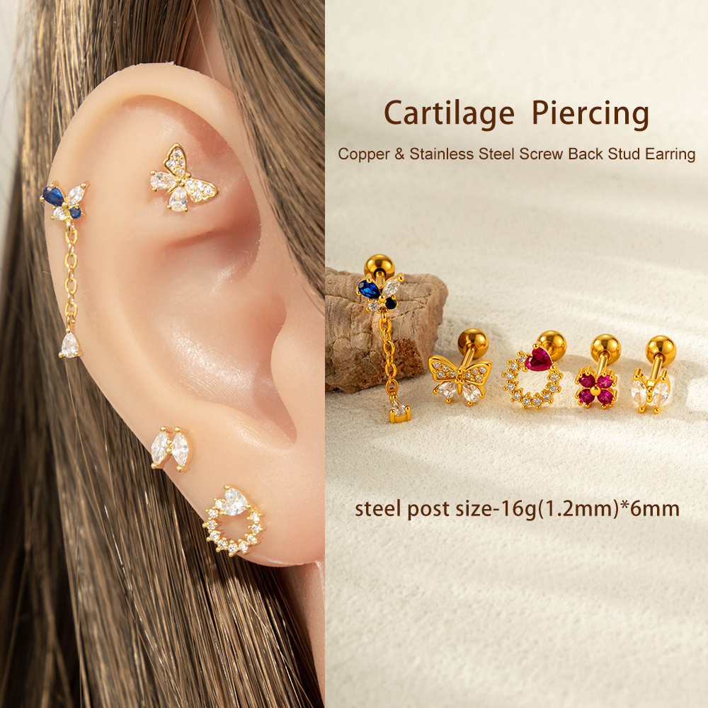 Boucles D'Oreilles À Tige Papillon Polychrome En Acier Titane Et Zircon Pour Femme, 1 Pièce Image5