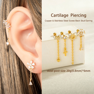 Boucles D'Oreilles Piercing Simples En Forme De Cœur, Couleur Cuivre Et Or, Zircone, Pour Femme, 1 Pièce h5 Image4