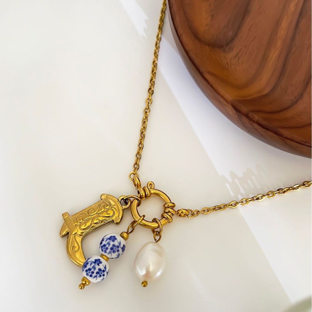 Collier Pendentif En Acier Inoxydable Imperméable Couleur Or (1 Pièce) Image3