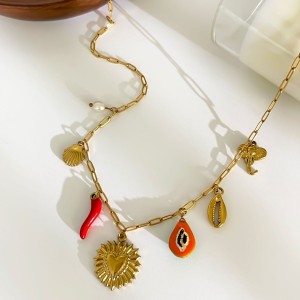Collier Pendentif Cœur En Acier Inoxydable Étanche Couleur Or (1 Pièce) h5 Image4
