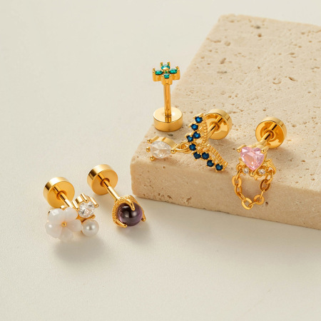Boucles d'oreilles piercing en zircon couleur cuivre or 1 pièce 2