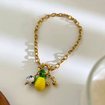 Bracelet à breloques citron en acier inoxydable étanche couleur or (1 pièce) 2