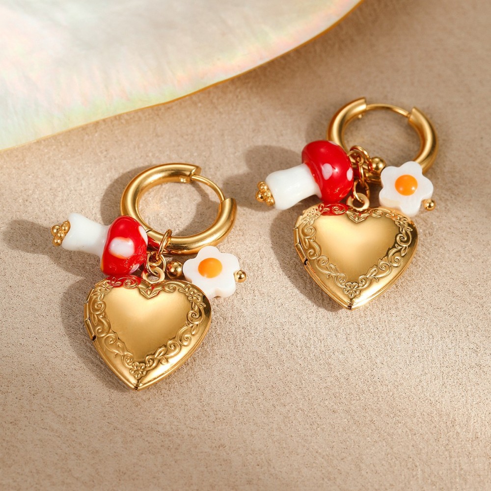 Boucles D'Oreilles Pendantes Pour Femme, Style Cœur, En Acier Inoxydable, Étanches, Couleur Or, De La Collection Simple Series Sweet Heart Image2