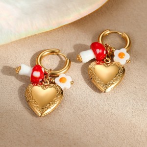 Boucles D'Oreilles Pendantes Pour Femme, Style Cœur, En Acier Inoxydable, Étanches, Couleur Or, De La Collection Simple Series Sweet Heart h5 Image2