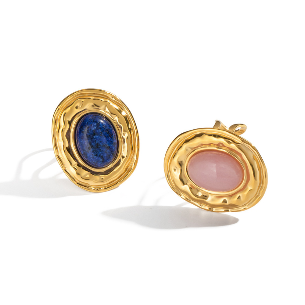 Bague En Acier Inoxydable Étanche Couleur Or Avec Pierre Naturelle (1 Pièce) h5Image5