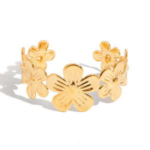 Bracelet Jonc Femme En Acier Inoxydable Doré, Imperméable, Motif Floral (1 Pièce) h5 