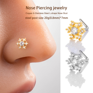 1 Piercing De Nez Flocon De Neige En Cuivre Doré Et Zircon Pour Femme h5 Image4