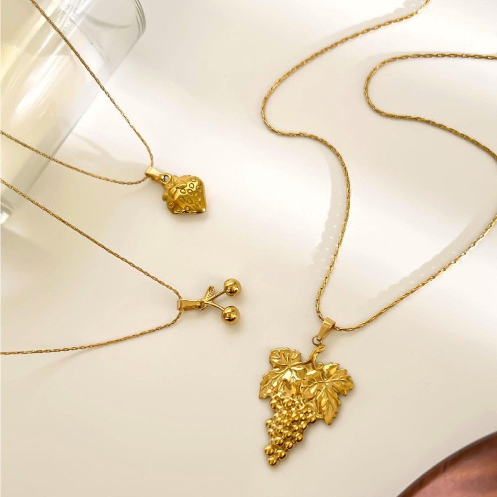 Collier Pendentif En Acier Inoxydable Doré, Étanche, En Forme De Fruit (1 Pièce) Image4