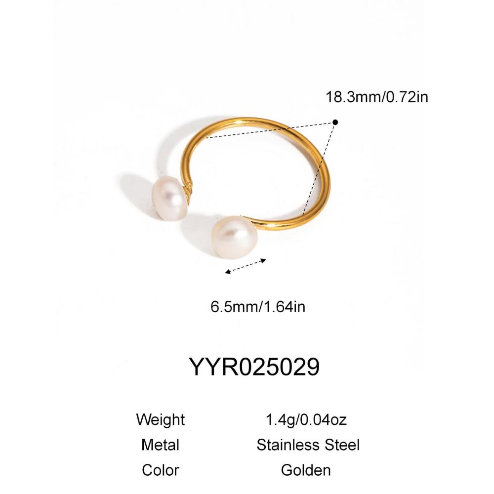 Bague Ajustable Simple En Acier Inoxydable Étanche Couleur Or Avec Perle (1 Pièce) 