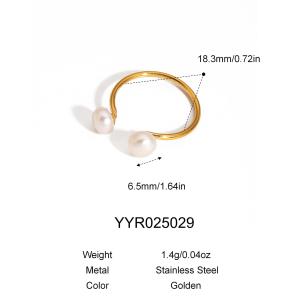 Bague Ajustable Simple En Acier Inoxydable Étanche Couleur Or Avec Perle (1 Pièce) h5 