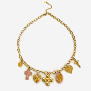 Collier Pendentif Croix En Acier Inoxydable Étanche Couleur Or (1 Pièce) h5