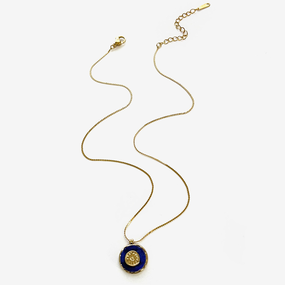 Collier Pendentif En Acier Inoxydable Étanche Couleur Or Avec Pierre Naturelle (1 Pièce)