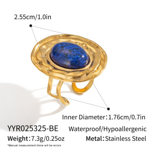 Bague En Acier Inoxydable Étanche Couleur Or Avec Pierre Naturelle (1 Pièce) h5