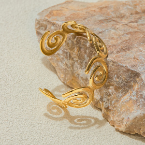 Bracelet Classique Spiralé En Acier Inoxydable Étanche Couleur Or Pour Femme (1 Pièce) h5 Image6