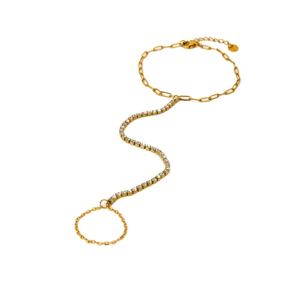 Bracelet En Acier Inoxydable Étanche, Couleur Or, Avec Zircon, À Relier Au Doigt (1 Pièce). Image5