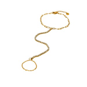 Bracelet En Acier Inoxydable Étanche, Couleur Or, Avec Zircon, À Relier Au Doigt (1 Pièce). h5 Image5