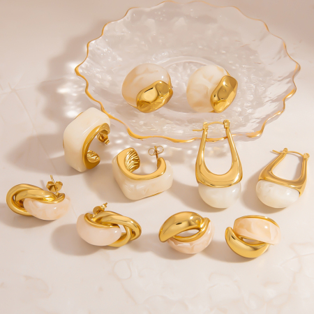Boucles d'oreilles puces pour femmes, style géométrique décontracté, en acier inoxydable, étanches, collection Simple Series