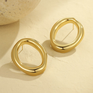 Boucles D'Oreilles Puces Pour Femmes, Style Géométrique Simple, En Acier Inoxydable Imperméable, Couleur Or h5 Image3