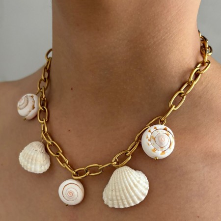 Collier avec pendentif coquillage en acier inoxydable couleur or, 1 pièce 2
