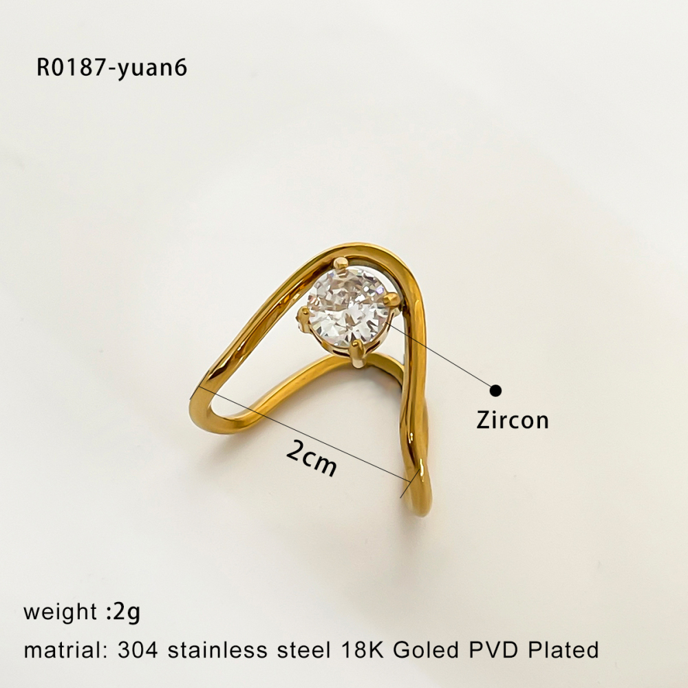 Bague En Acier Inoxydable Étanche, Couleur Or, Ornée D'Une Pierre Précieuse (1 Pièce). h5Image2