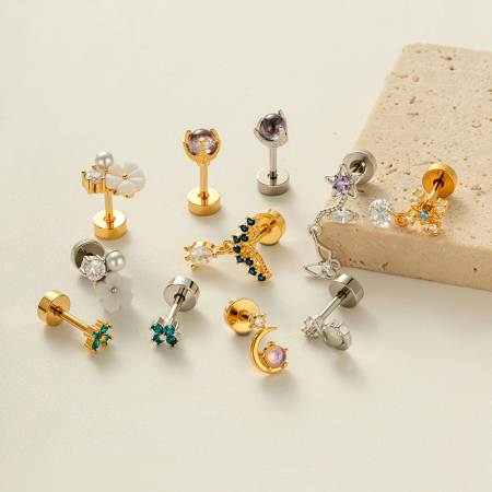Boucles d'oreilles piercing en zircon couleur cuivre or 1 pièce