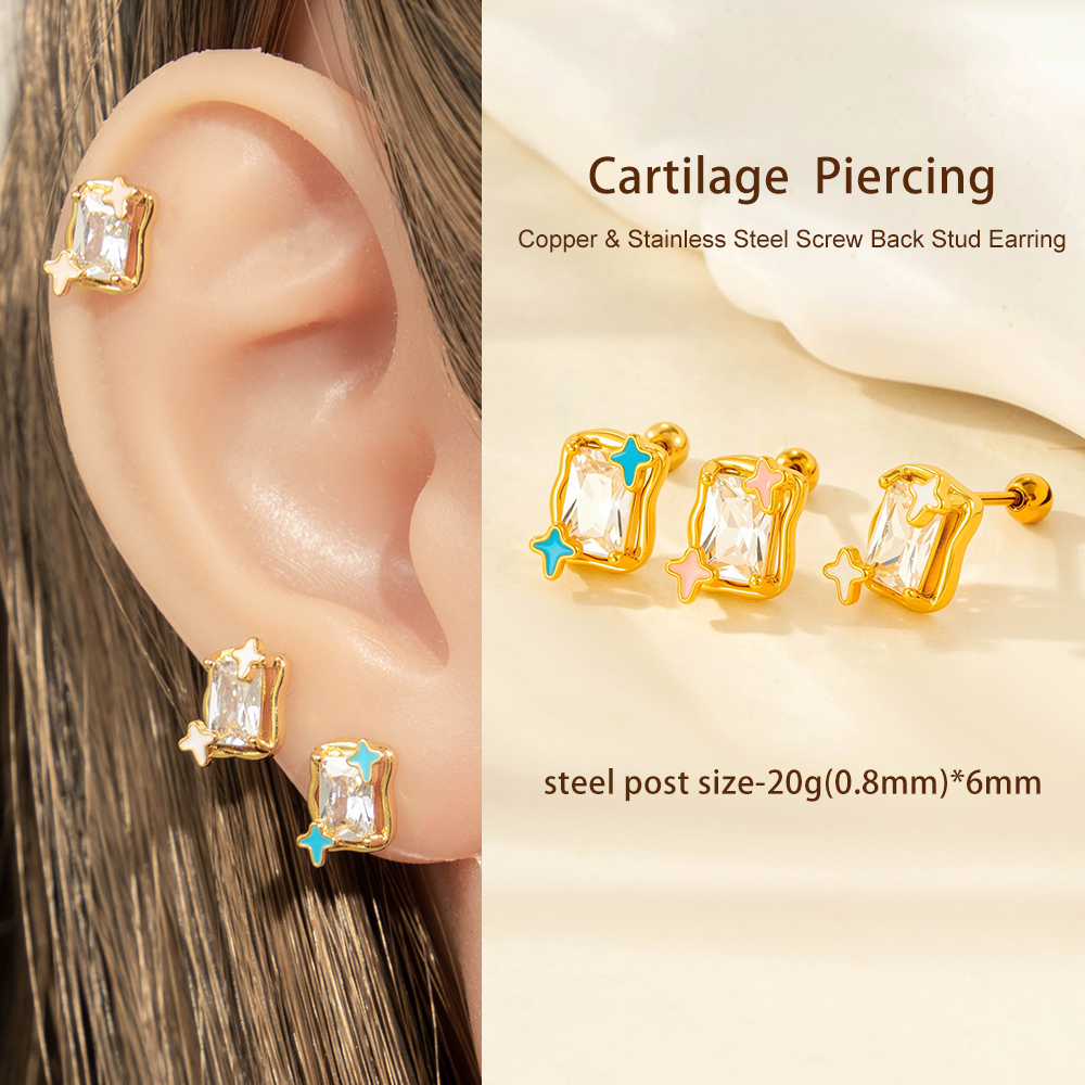 1 Boucle D'Oreille Piercing En Cuivre Et Zircon h5Image4