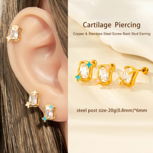 1 Boucle D'Oreille Piercing En Cuivre Et Zircon h5 Image4