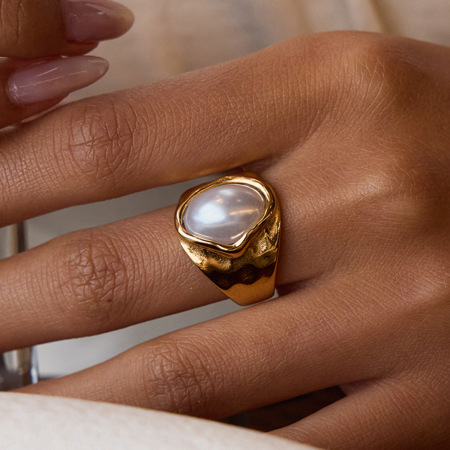 Bague tendance rétro géométrique en acier inoxydable étanche couleur or (1 pièce)