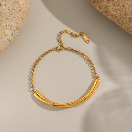 Bracelet à breloques géométrique en acier inoxydable étanche couleur or (1 pièce)