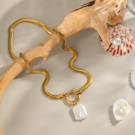 Collier pendentif perle couleur or en acier inoxydable étanche (1 pièce)