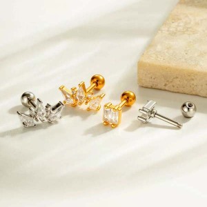 Boucles D'Oreilles Piercing Exquises En Cuivre Doré Et Zircon Pour Femmes, 1 Pièce h5 Image6