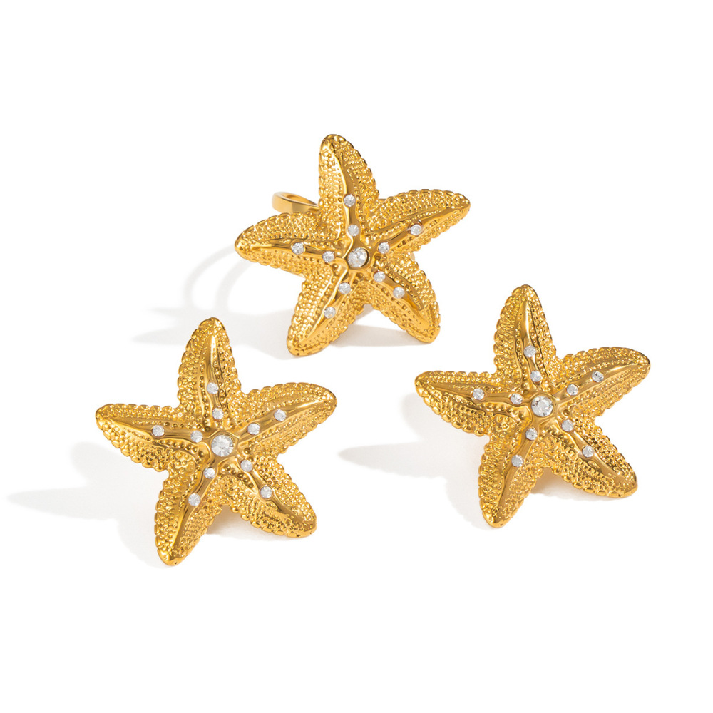 Ensemble De Boucles D'Oreilles Starfish En Acier Inoxydable Étanche Couleur Or Image5