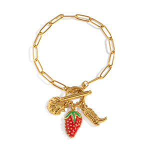 Bracelet À Breloques En Acier Inoxydable Doré, Couleur Fraise (1 Pièce) h5 Image5