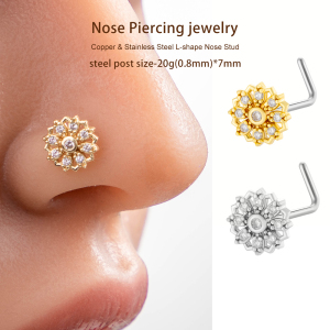 1 Pièce De Clou De Nez Pour Femme En Forme De Fleur Éblouissante, Couleur Cuivre Et Or, Zircon h5 Image4