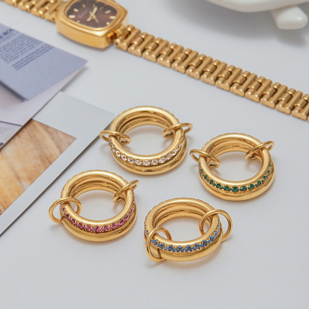Bague Pour Femme, Collection De Luxe, Classique, Annulaire, En Acier Inoxydable, Étanche, Couleur Or, Sertie De Pierres Précieuses (1 Pièce). Image6