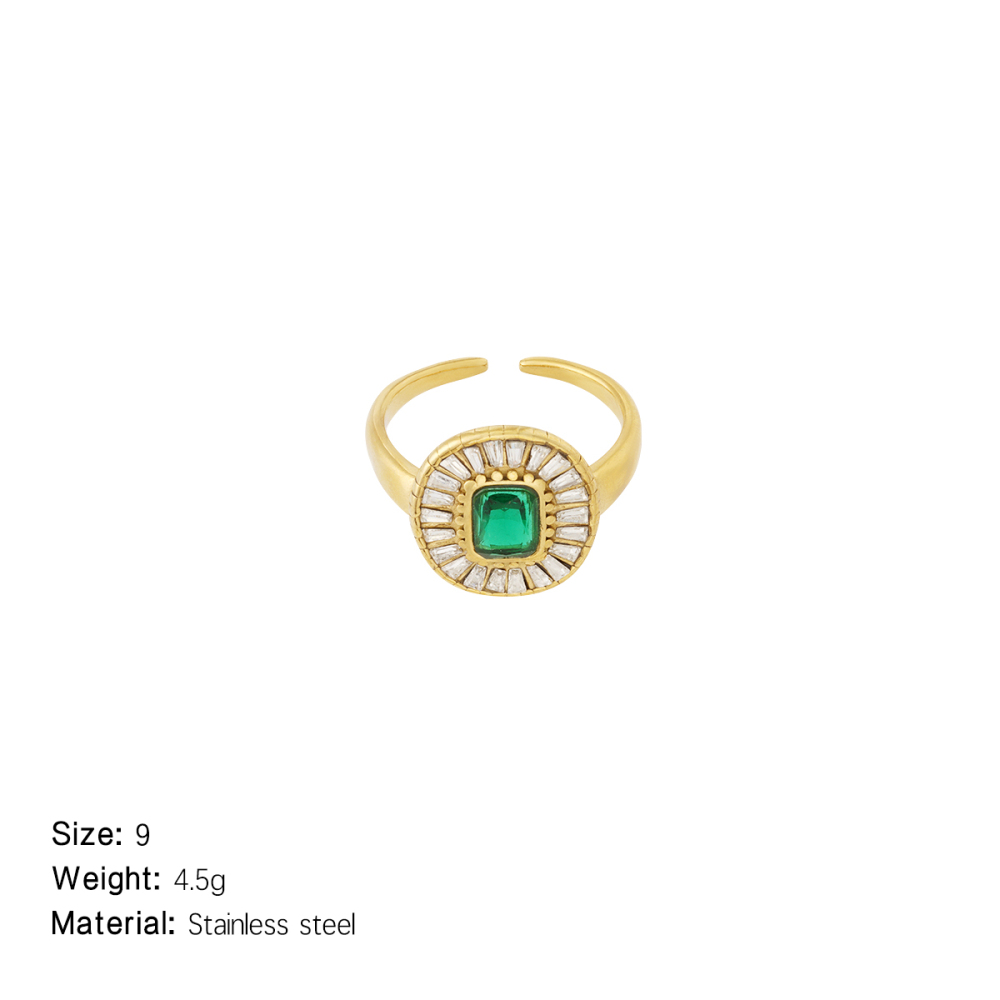 Bague Pour Femme, Collection Rétro Géométrique De Luxe, En Acier Inoxydable Étanche, Couleur Or, Sertie De Pierres Précieuses (1 Pièce). h5Image2
