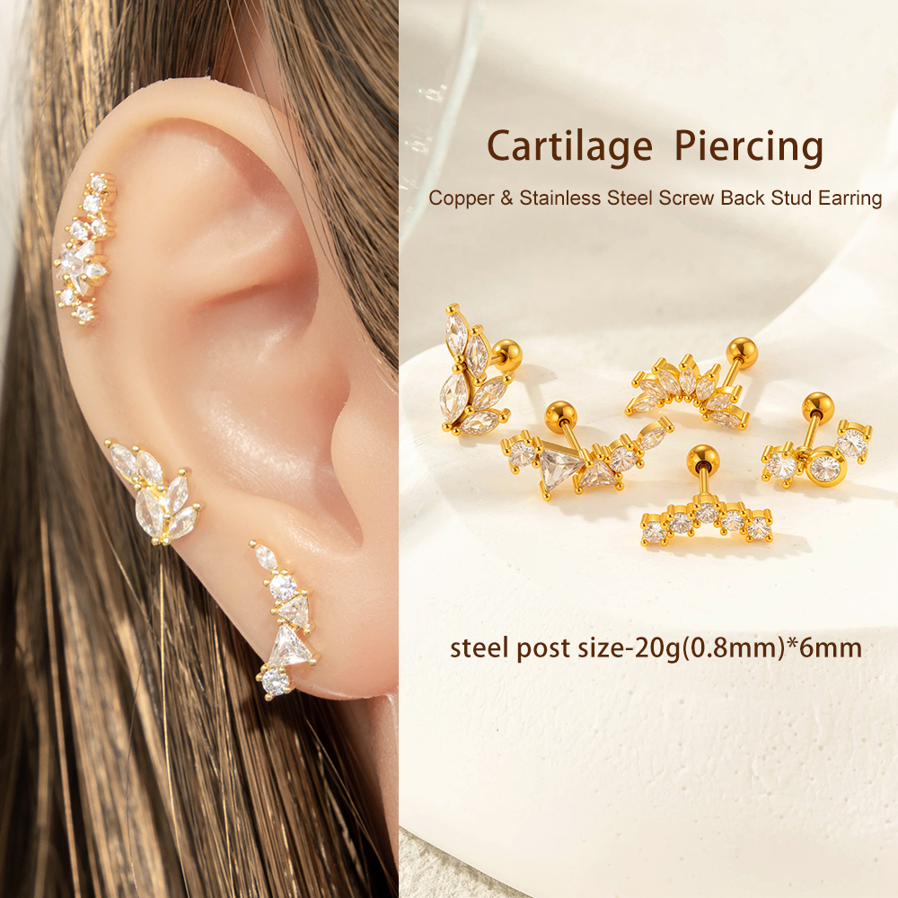 Boucles D'Oreilles Piercing En Zircon Couleur Cuivre Or 1 Pièce h5Image4
