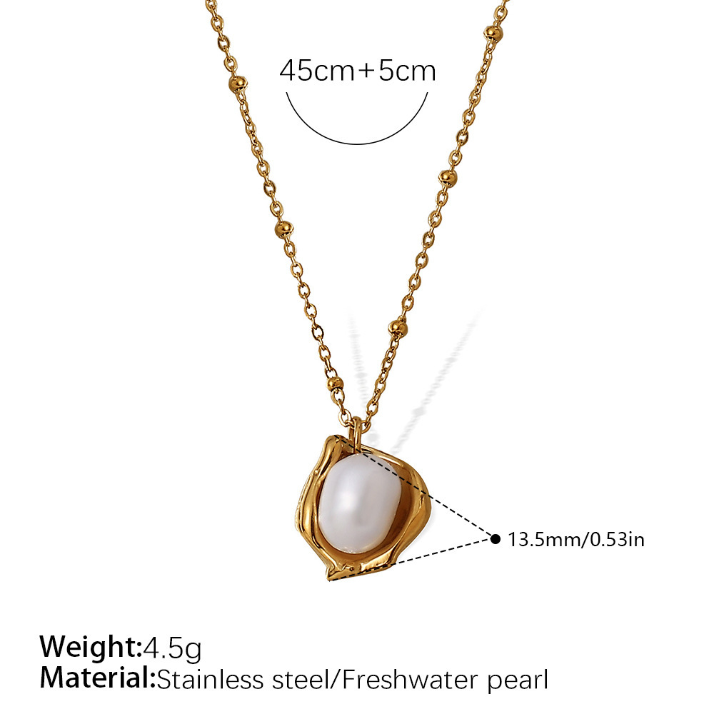 Collier Pendentif Perle Couleur Or En Acier Inoxydable Étanche (1 Pièce) Image2