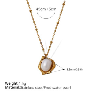 Collier Pendentif Perle Couleur Or En Acier Inoxydable Étanche (1 Pièce) h5 Image2