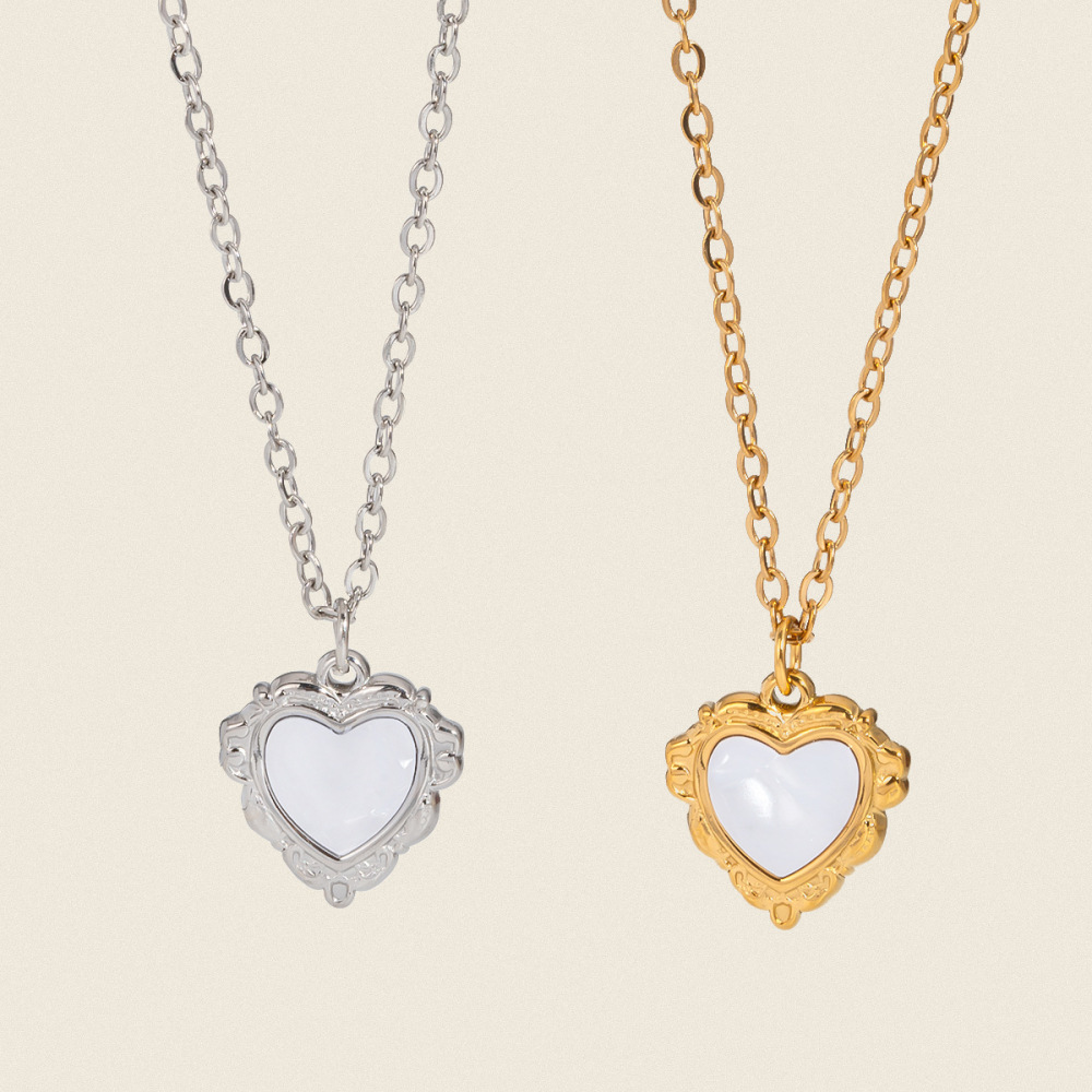 Collier Pendentif Cœur En Acier Inoxydable Étanche Couleur Or (1 Pièce) Image4