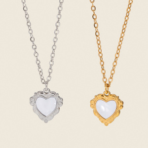 Collier Pendentif Cœur En Acier Inoxydable Étanche Couleur Or (1 Pièce) h5 Image4