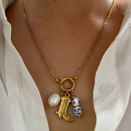 Collier Pendentif En Acier Inoxydable Imperméable Couleur Or (1 Pièce)